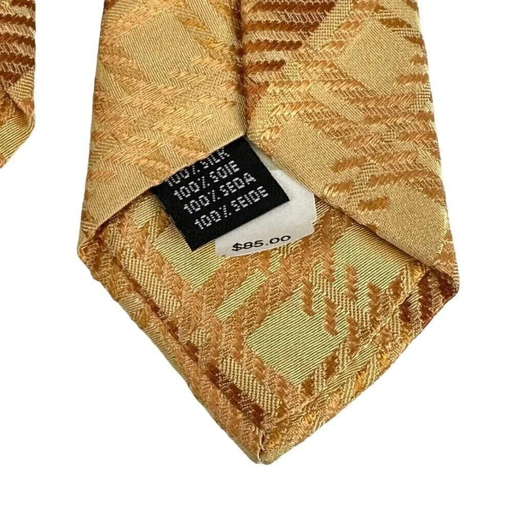 La Vita DiModa Tie Mens Beige Bronze Geo Stripe 100% Silk Necktie Jacquard Italy